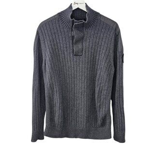 Canada Goose Mens 100% Merino Wool & Nylon Henley Sweater, Iron Grey, Mock Neck